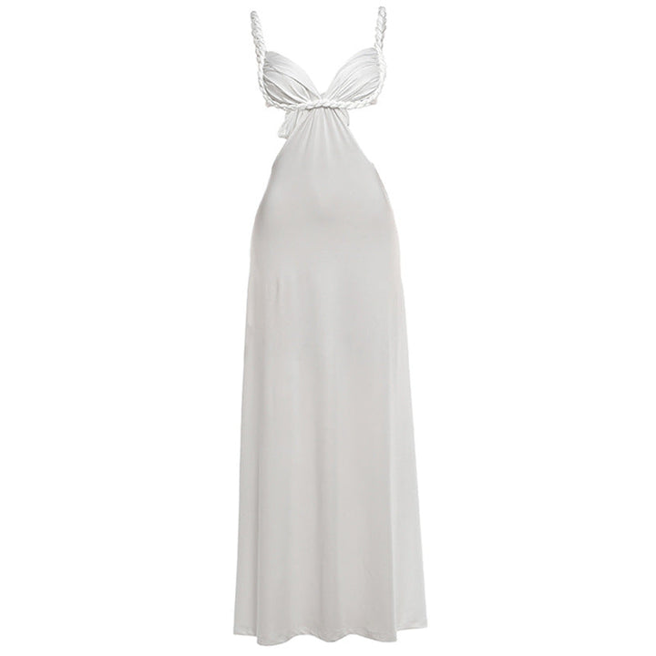 Summer Women Clothing Sexy Irregular Asymmetric Cropped Outfit Low Collar Solid Color Sheath Dress for Women