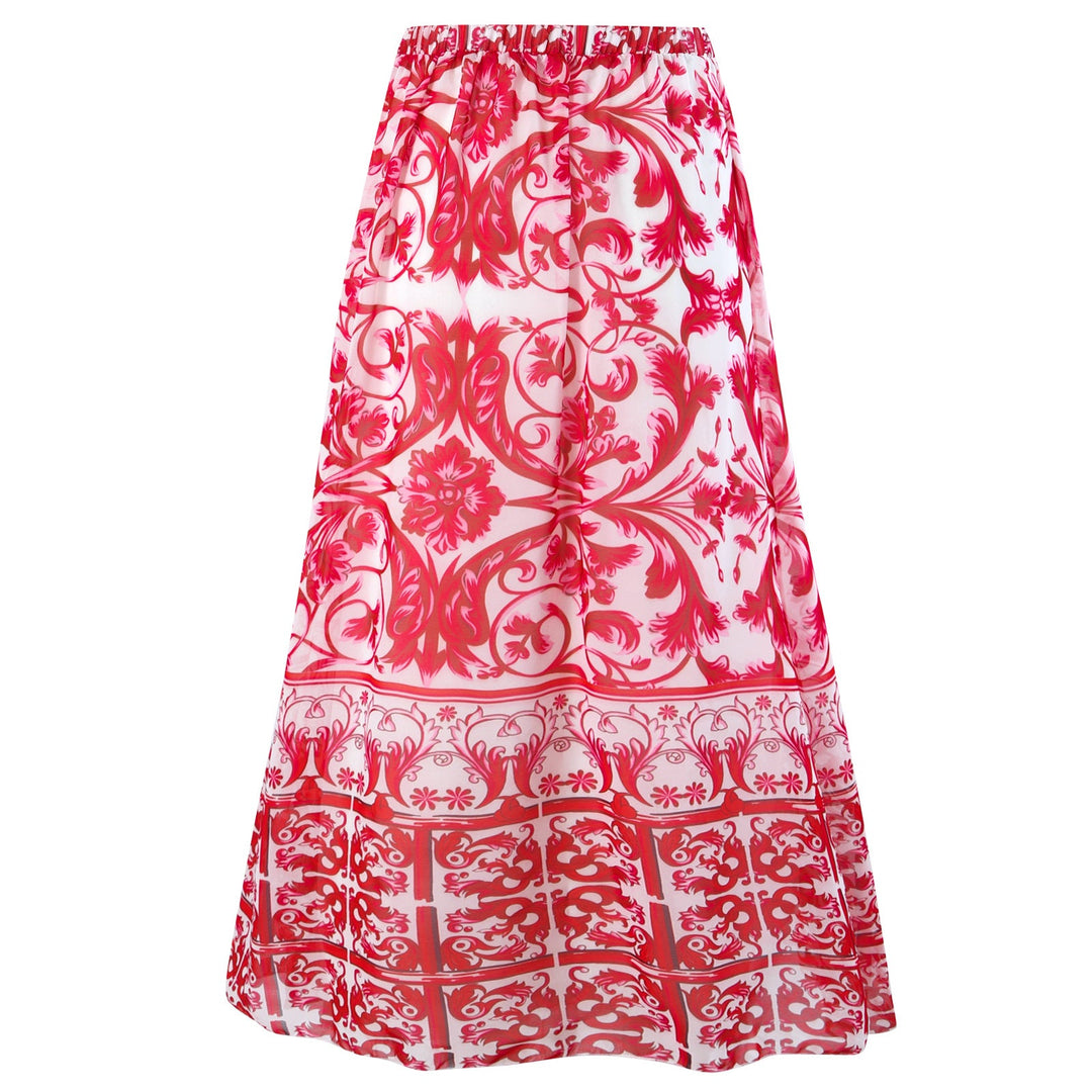 Spring Sexy Swimsuit Women Conservative Warm Printed Swimsuit Wrap Skirt Set