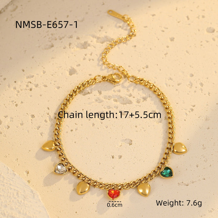 Classic All Match Stainless Steel Bracelet High Grade Colored Loving Heart Geometric Abstract Rhinestone Tassel Titanium Steel Jewelry