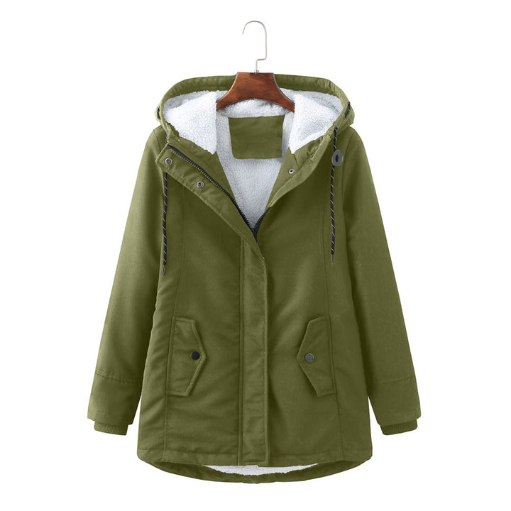 Ladies Hooded Lambswool Parka Winter Warm Waist Women Cotton-Padded Coat