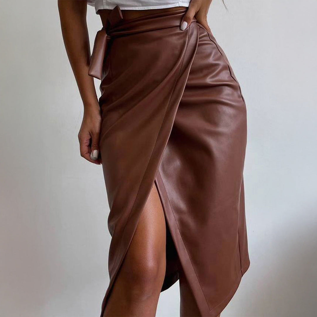 Sexy Lace up Sheath Leather Skirt Women Clothing Autumn Winter