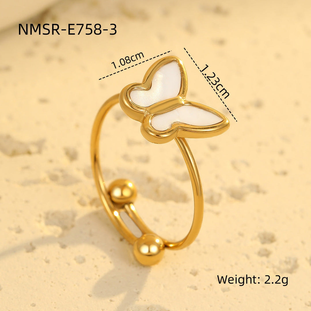 Shell Butterfly Necklace Jewelry Set Women Clavicle Chain Non Fading Ear Stud Ring