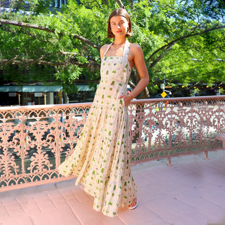 Sweet Printed Sleeveless Halter Dress Women Sexy Big Backless A line Dress