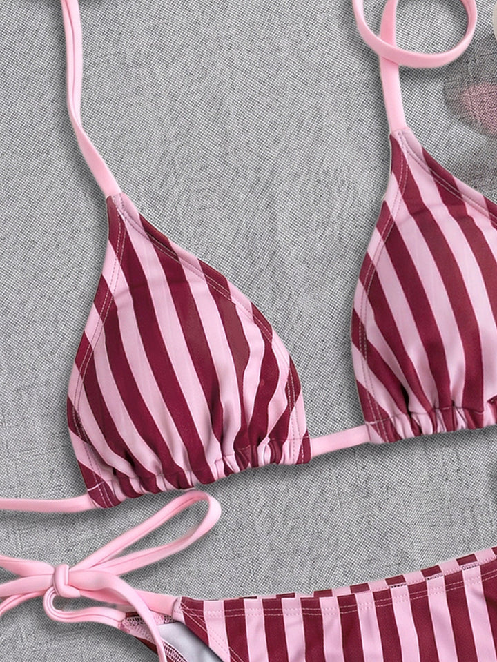 Women Striped Printed Bikini Halter Strap Sexy Split Bikini Seaside Swimwear