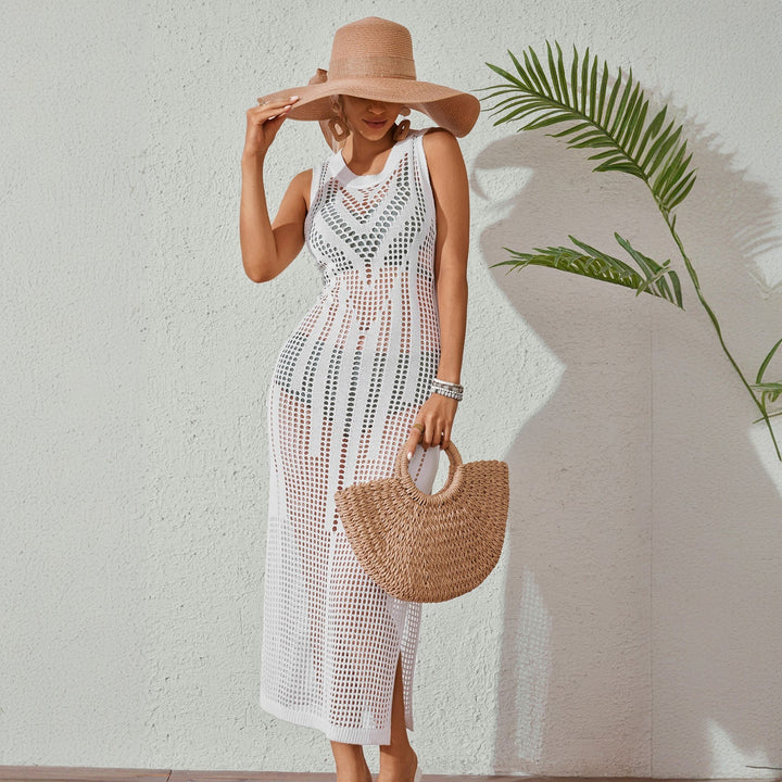 Beach Dress Women Solid Color Sexy Knitted Beach Bikini Swimsuit Blouse Sun Protective Clothing