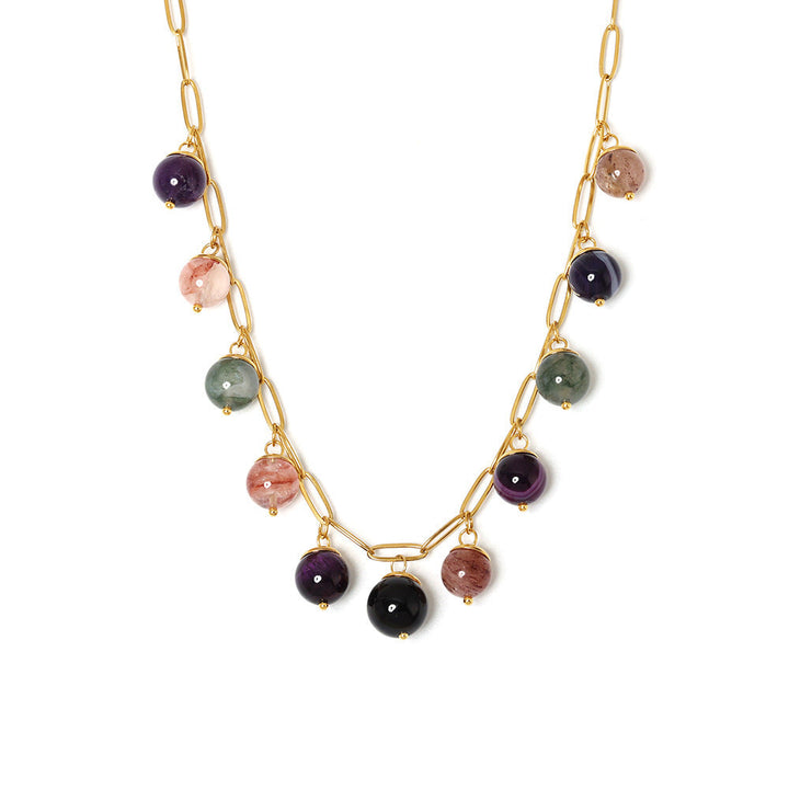 Mioli Handmade Chain Colorful Natural Stone Bohemian Necklace Women Stainless Steel All Match Internet Celebrity Embellished Jewelry