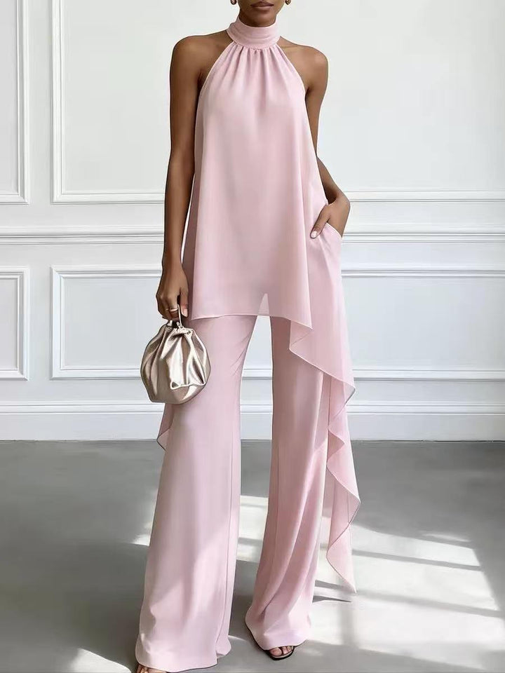Elegant Halter Sleeve Chiffon Two Piece Sets