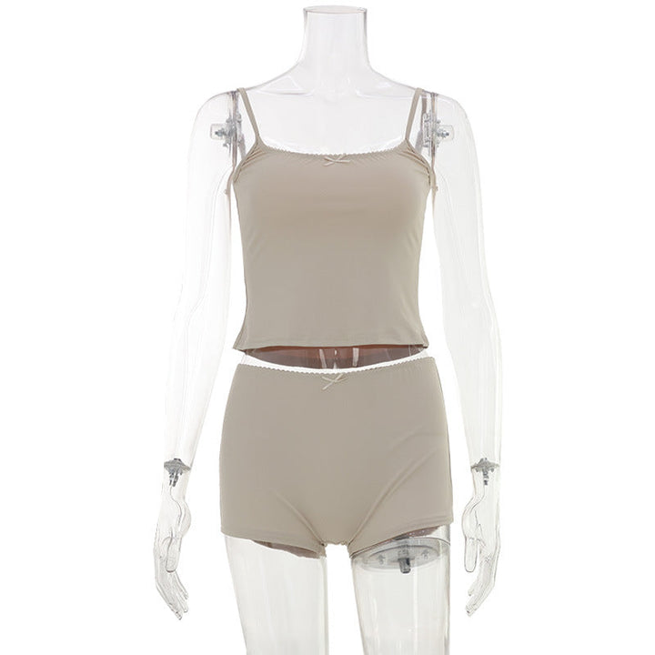 Summer Casual Cool Home Women Clothing Comfortable Soft Skin Strap Top Shorts Sexy Two Piece Sets
