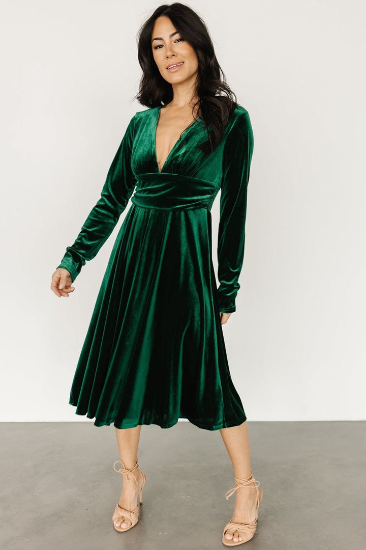 Dress Gold Velvet Sexy V neck Waist Controlled Long Sleeves Large Swing Dress