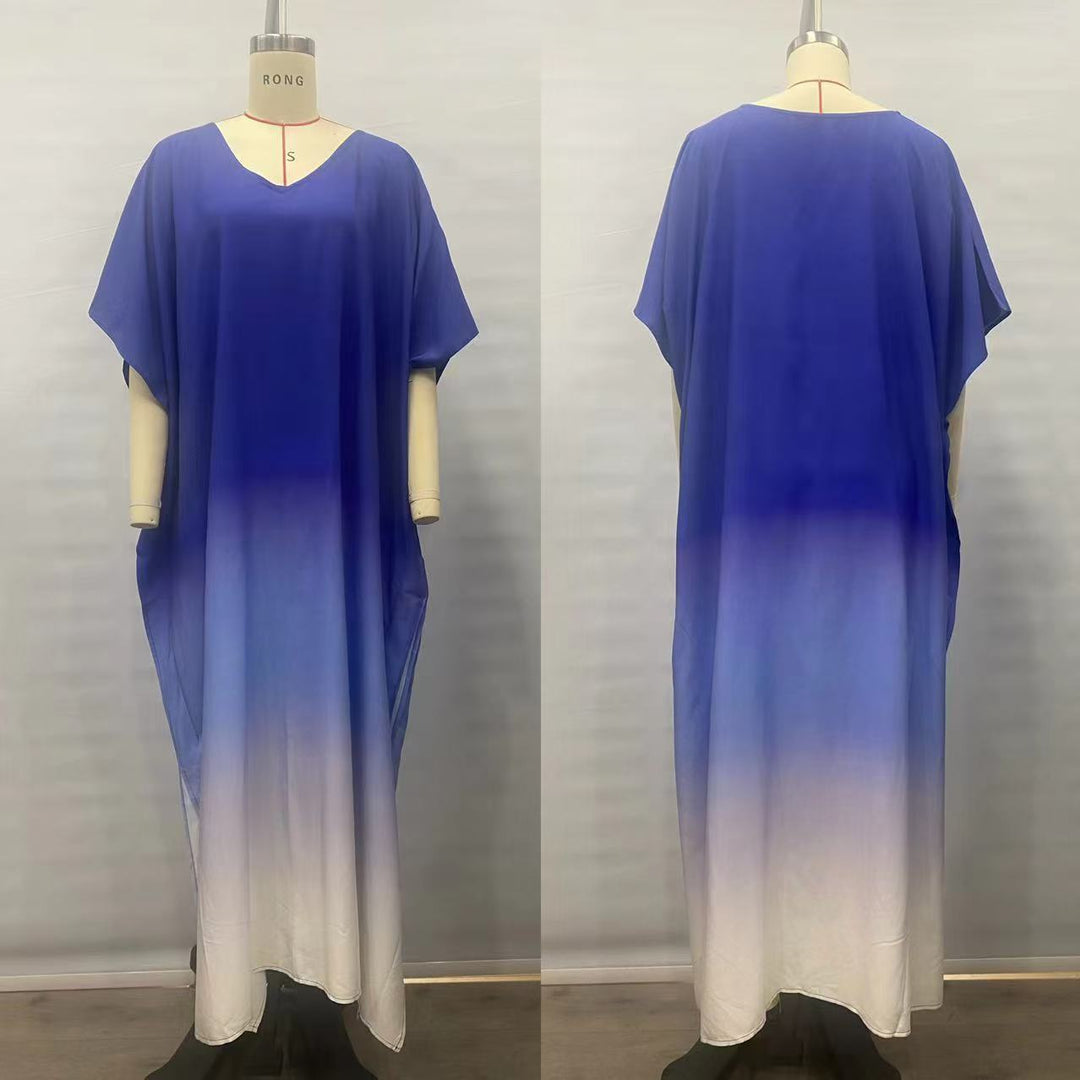Gradient Color Rayon Beach Dress Vacation Beach Cover Up Swimsuit Outwear Dress Women Slit