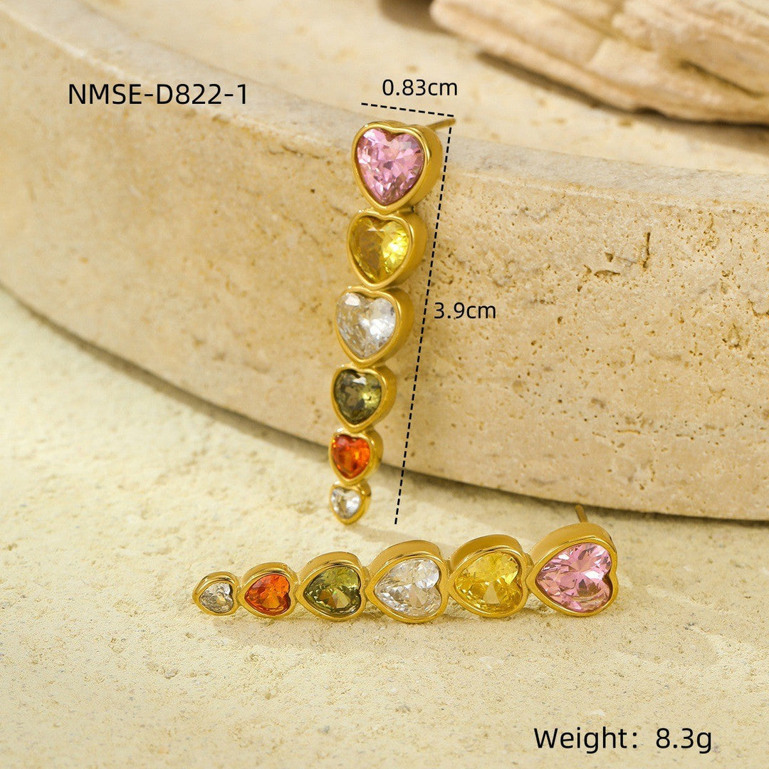Niche High Grade Stainless Steel Earrings Zircon Tassel Temperamental Personality 18K Gold Titanium Steel Earrings