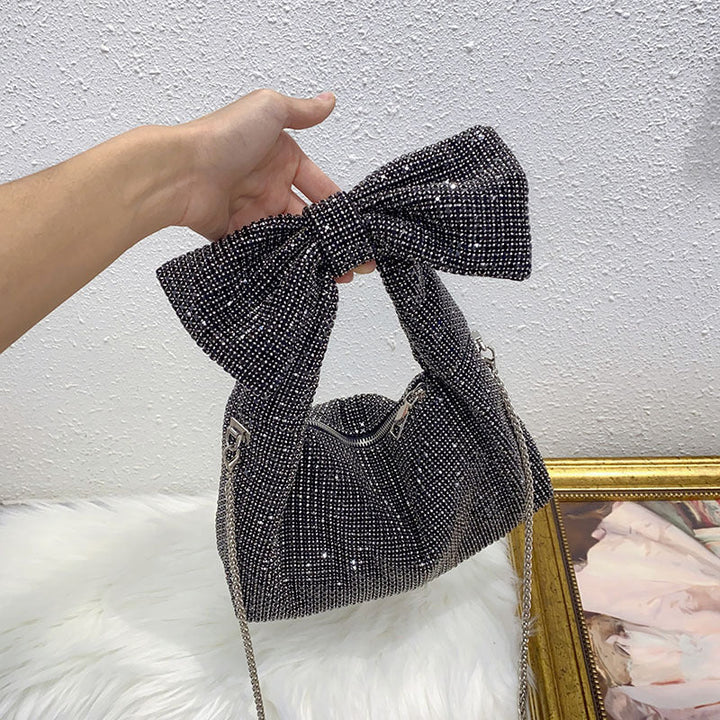 Bow Trend Shiny Diamond Rhinestone Underarm Bag Socialite Elegant Tote Shoulder Bag