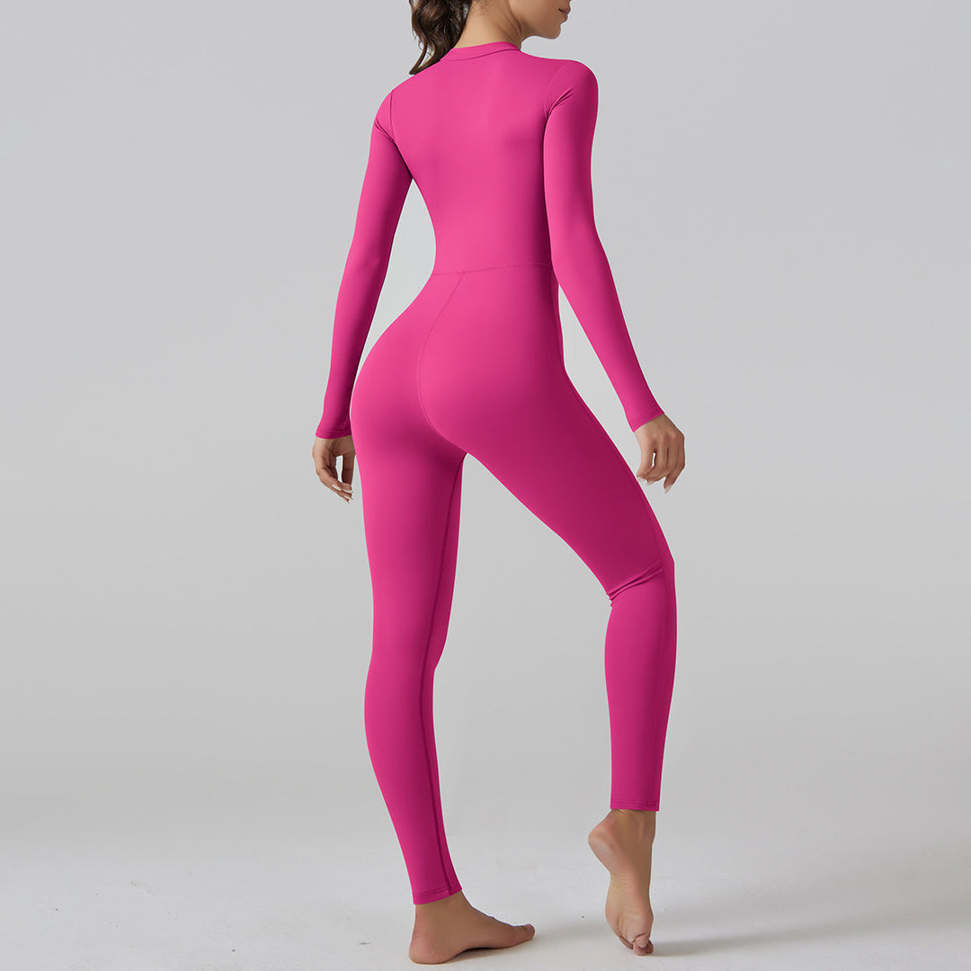 Internet Open Collar Long Sleeve Zipper One Piece Dance Fitness Sports Jumpsuit Sexy Tight Yoga Clothes for Women