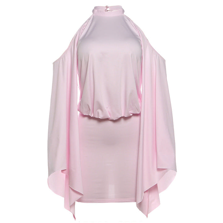 Summer Women Clothes Flared Sleeves Sexy Chain Decoration Backless Slim Fit Sheath Dress Women