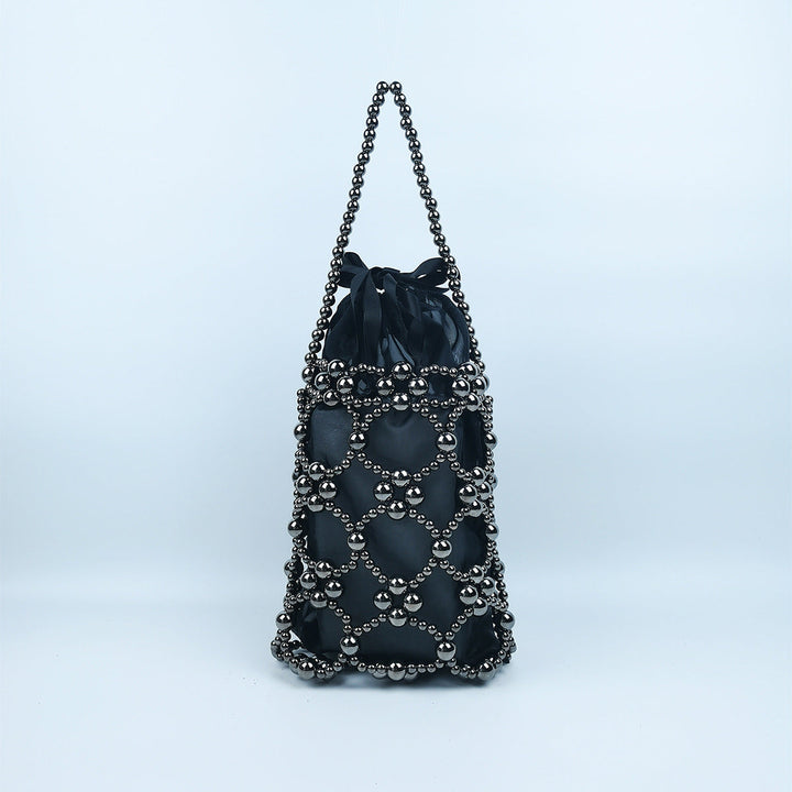 Fashionable Western Small Carrying Bag Beads Bag Silver Beads Bag Solid Color Hollow Out Cutout Bag Handbags