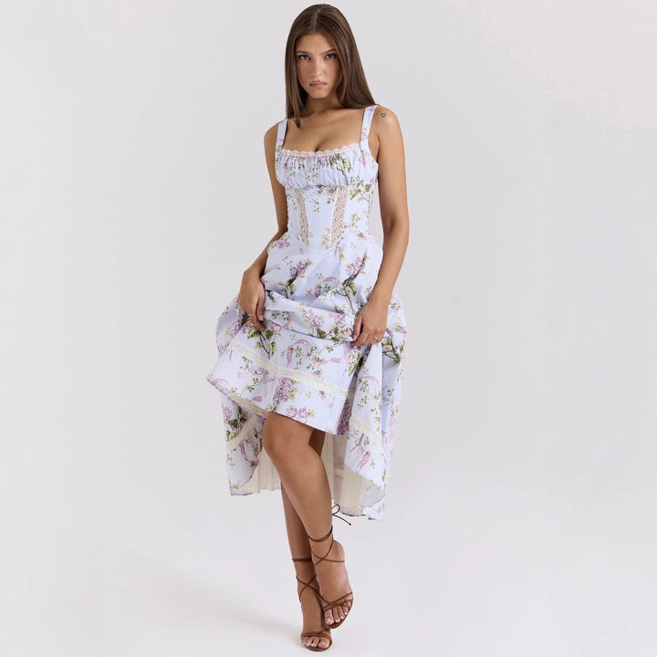 Elegant Gentle Slimming Floral Strap Fairy Dress Women