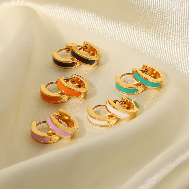 Women Titanium Steel Earrings Jewelry Gold Colorful Oil Necklace Geometric Abstract Hoop Earrings Accessories