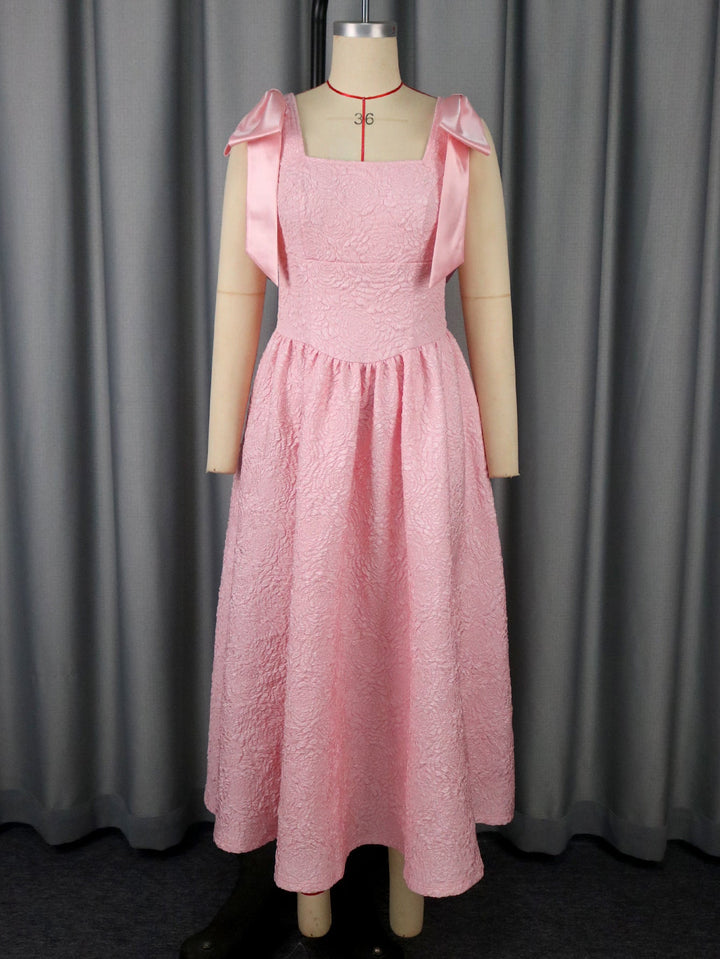 Women Clothing Elegant Bow Dress Jacquard High Waist a Swing Cocktail Evening Dress Party Dresses