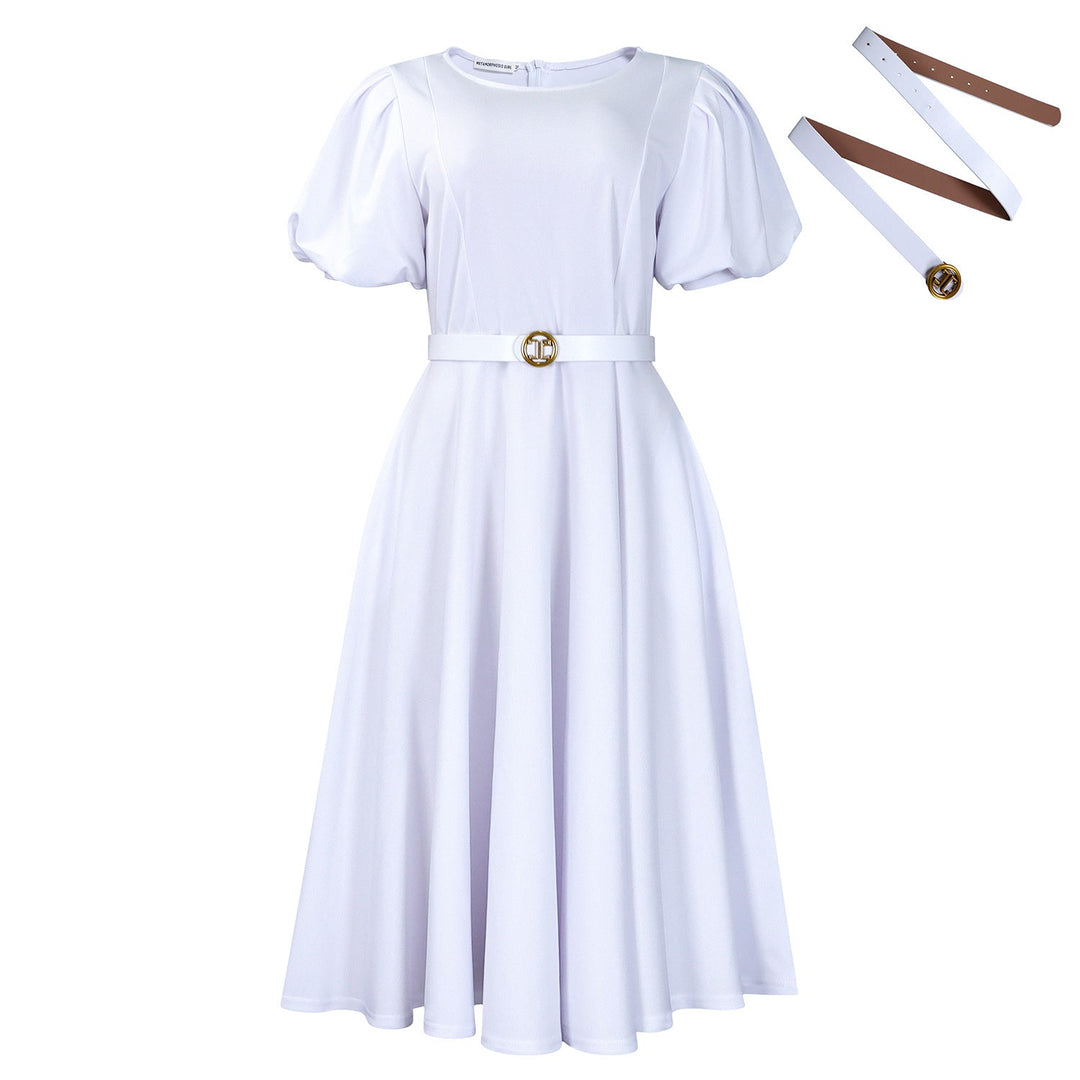 Women Clothing round Neck Puff Sleeve High Waist Dress