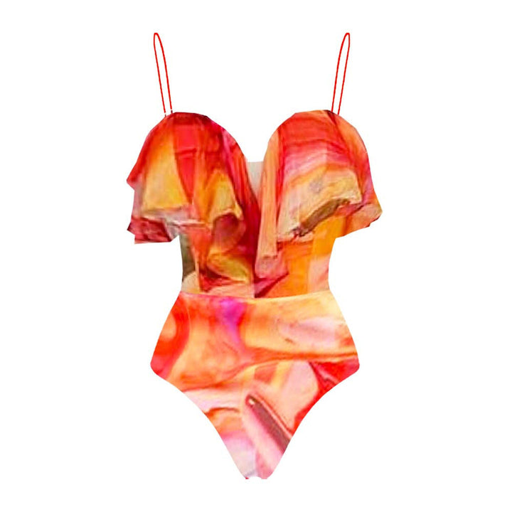 Swimsuit Ruffled One Piece Swimsuit Beach Vacation Women Average Size Order