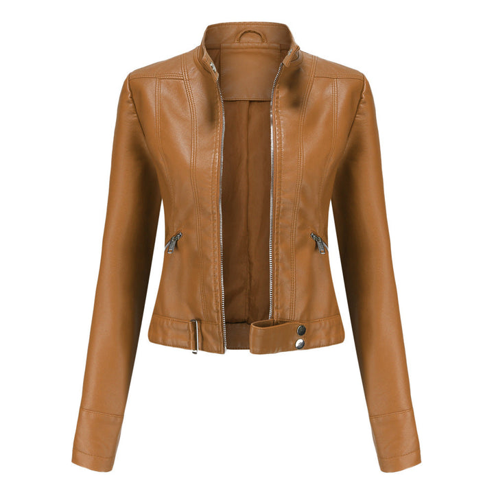 New Leather Coat Women Short Jacket Spring Autumn Stand Collar Lady Leather Jacket Women Clothing Thin Leather Coat