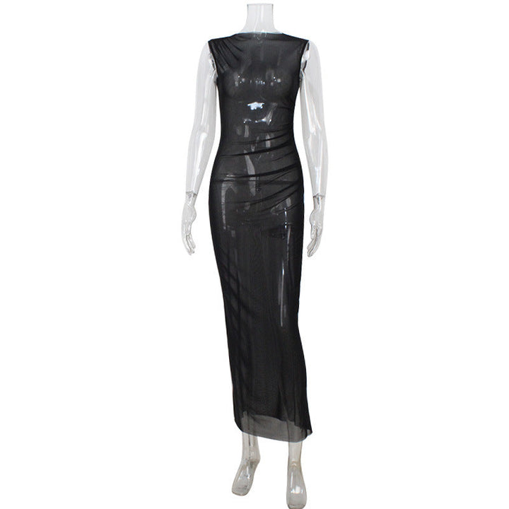 Elegant Women Clothing Mesh See through Sleeveless Slim Fit Sexy Dress Overskirt Long Blouse for Women