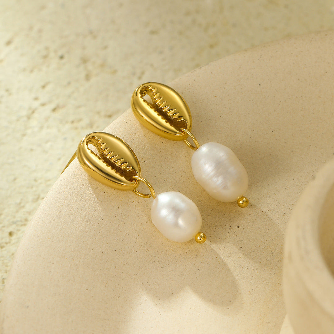 Electroplated 18K Gold Stainless Steel Crab Pincer Inlaid Freshwater Pearl Eardrops Stud Earrings High Grade Earrings