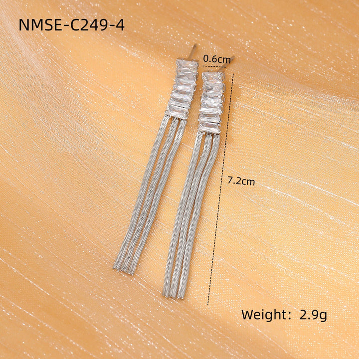 Diamond Tassel Titanium Steel Earrings Women Affordable Luxury Wild High Grade Stainless Steel Earrings Women