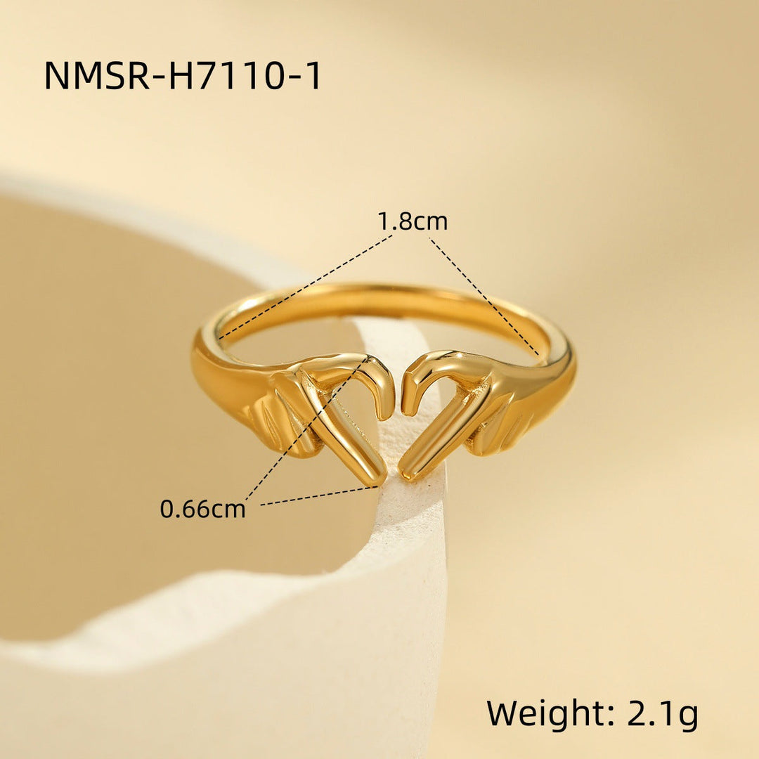 Valentine Day Double Hand Heart Ring Gift Love Heart Shaped Ring Ornament Open Adjustable Couple Ring
