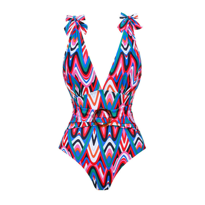 Spring Sexy Swimsuit Women Conservative Printed Swimsuit Wrap Skirt Set