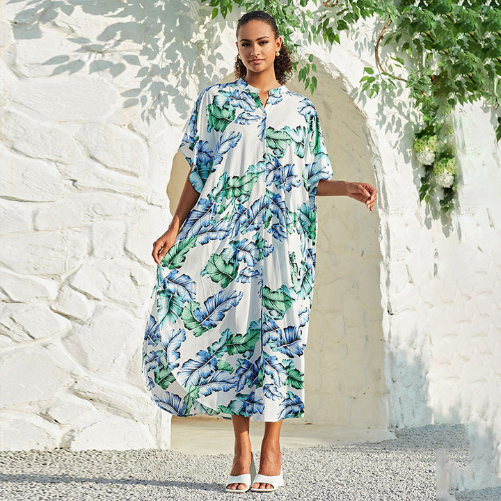 Rayon Breasted Shirt Beach Cover up Long Vacation Dress Swimsuit Outwear Blouse