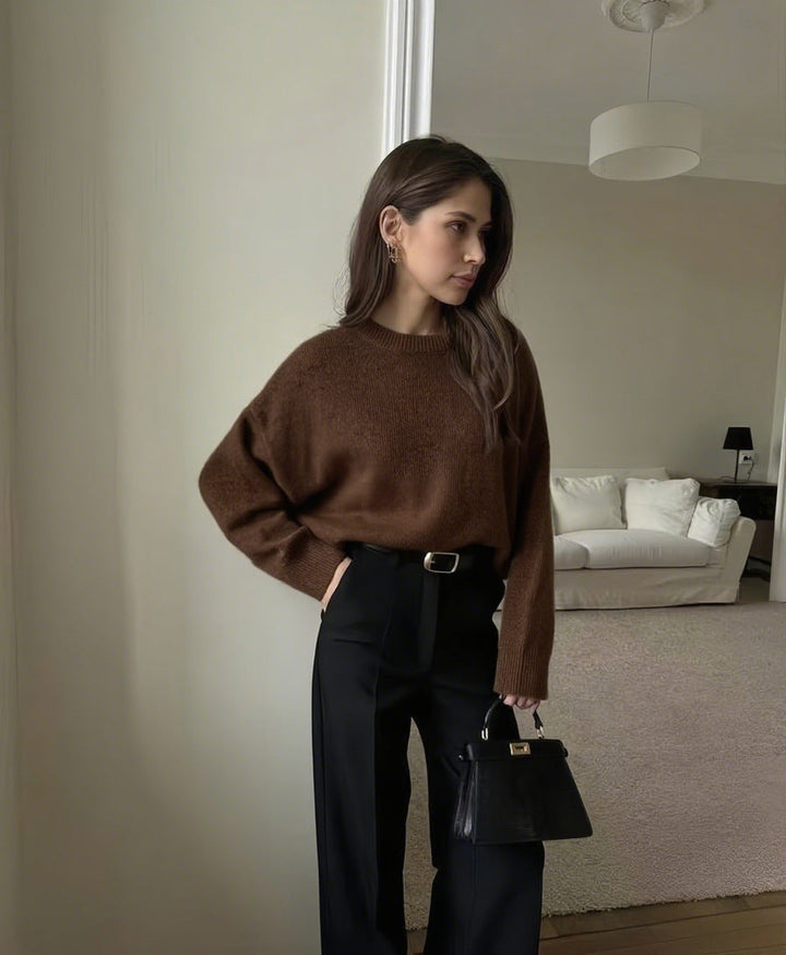 Autumn Winter Russian Thickened Short round Neck Solid Color Sweater All Matching Basic Women Clothing
