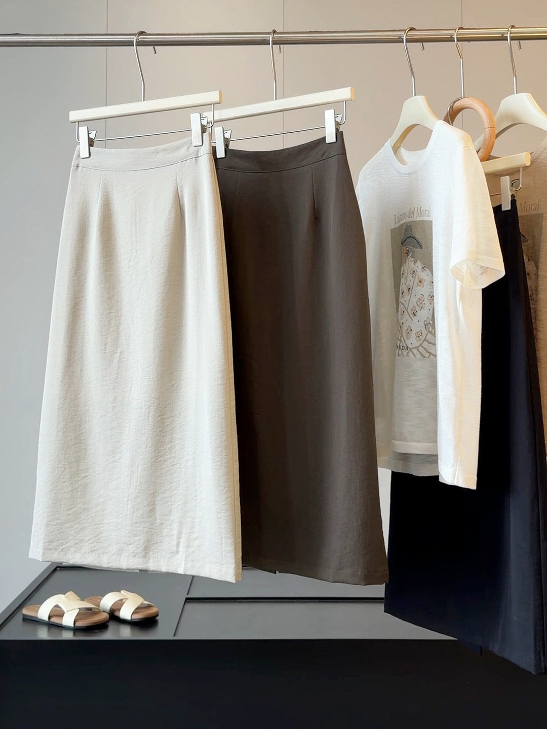 Simple Graceful Skirt Women Summer Slimming High Waist A line Split Sheath Mid Length Skirt
