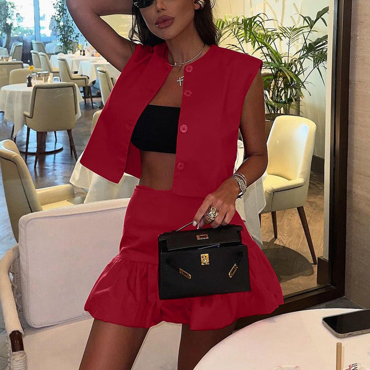 Women Summer Sleeveless Shirt Vest Top Fishtail Skirt Two Piece Set
