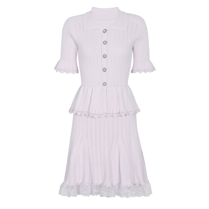 Summer Celebrity Internet Slim Fitting Slimming Fashionable Short Sleeve Collared Lace Dress