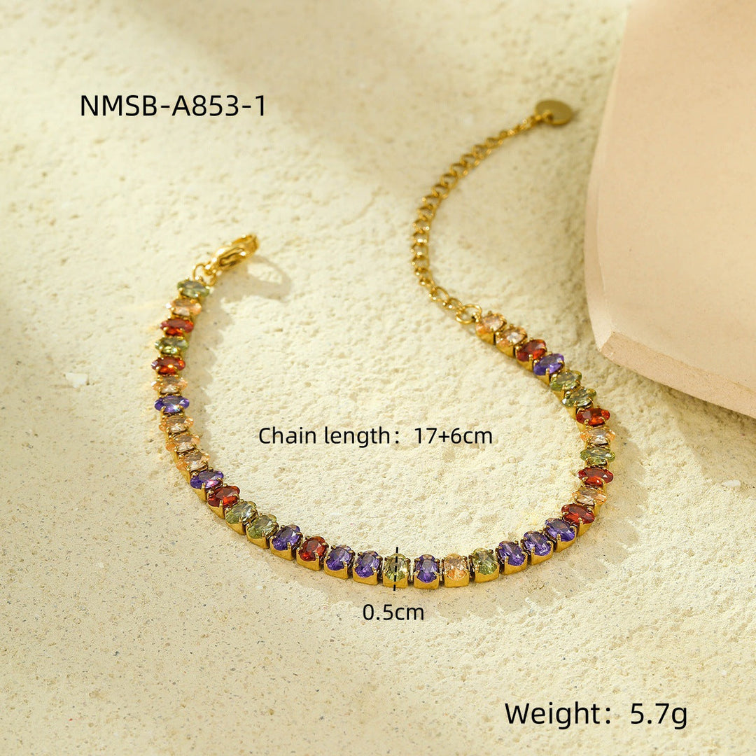 Ladies Titanium Steel Bracelet 18K Gold Plating Stainless Steel Inlaid Zircon All Match Suit Twin Bracelet