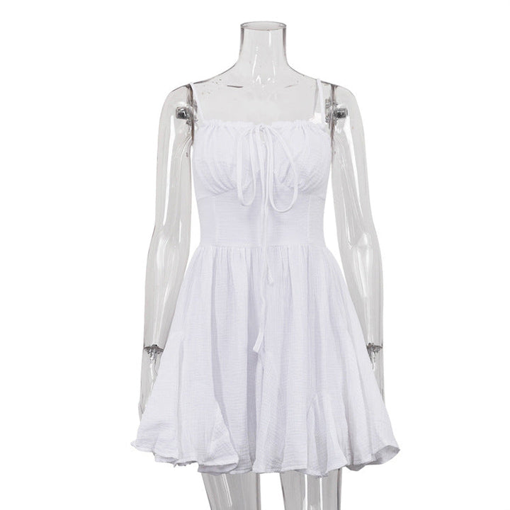 Cotton Champray Lace up Sexy Tube Top Suspender White Words Dress Women