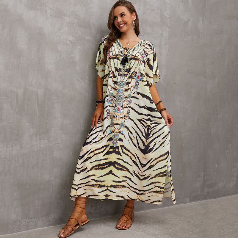 Rope Positioning Maxi Dress Loose Robe Seaside Vacation Beach Dress Bikini Swimsuit Blouse Women