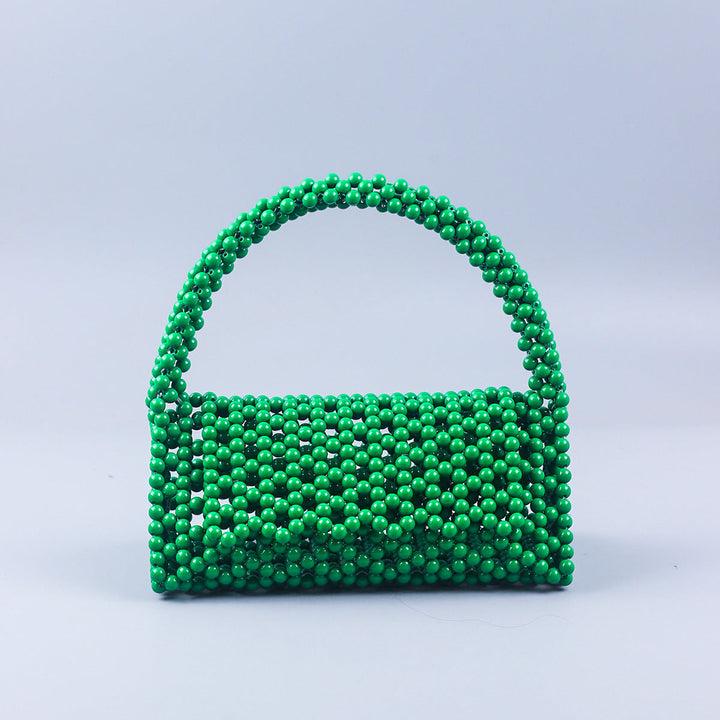 Pearl Bag Women Hand Woven Acrylic Beaded Bag Retro Fairy Small Handbag Triangle Wrist Bag