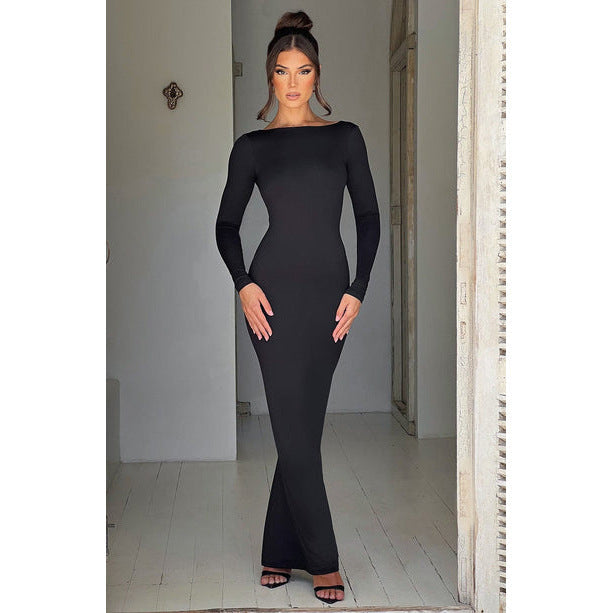 Slim Fit Long Sleeve Backless Sexy Hip Bag Dress
