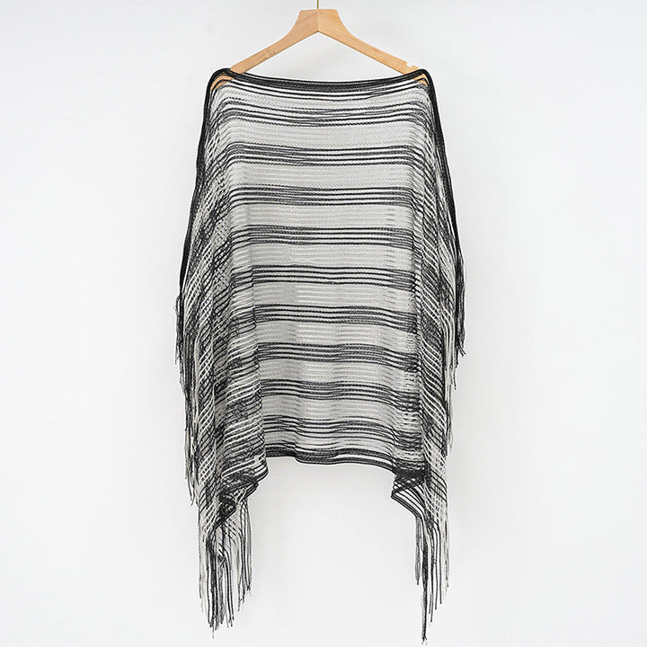 Sexy Mesh Sunscreen Striped Sunscreen Shawl Scarf Lady Shawl Towel