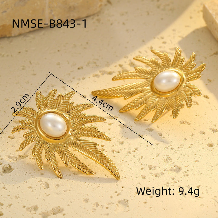 Gold Titanium Steel Petal Pearl Non Fading Stainless Steel Earrings Earrings
