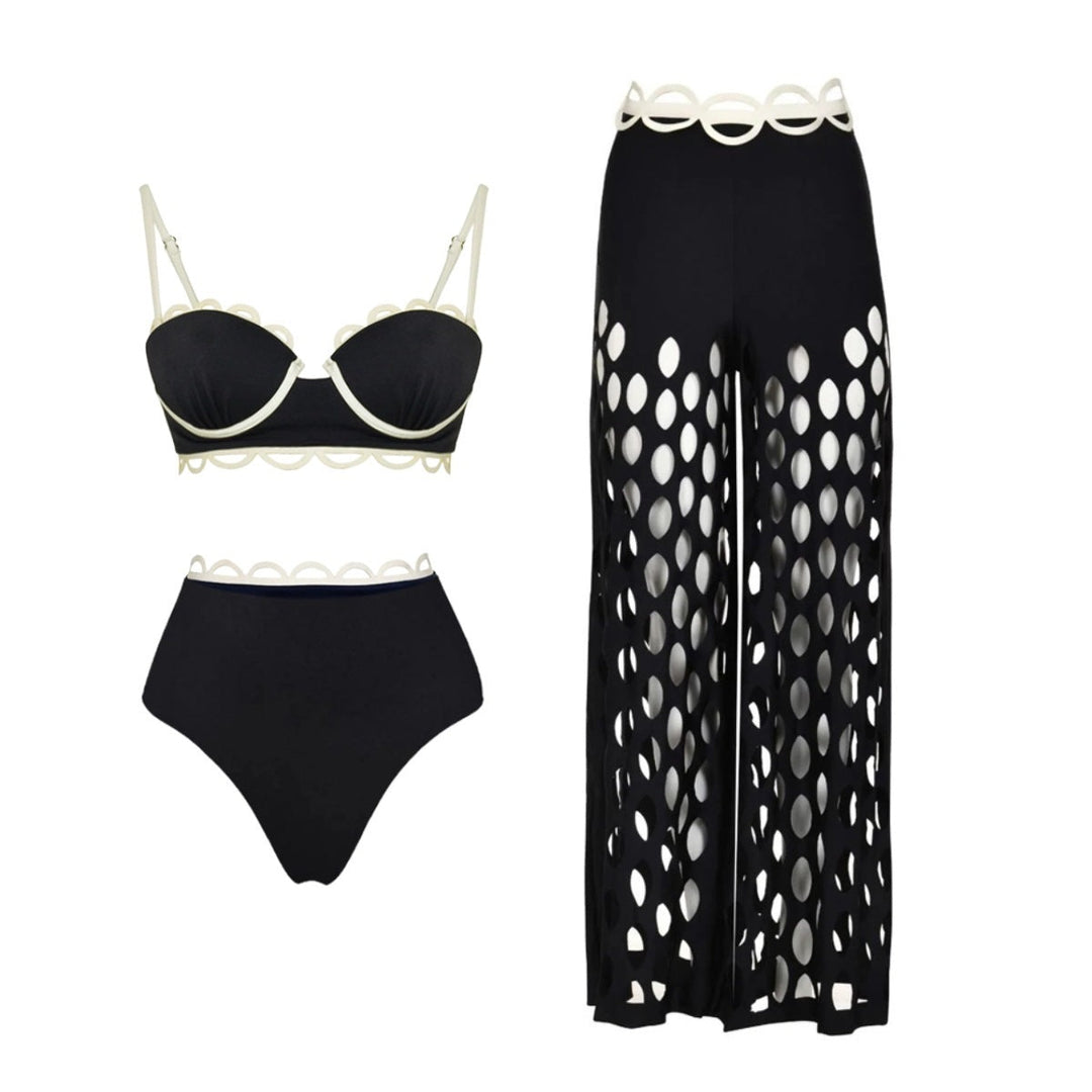 Swimsuit Black Niche High Grade Hollow Out Cutout Beach Pants One Piece Swimsuit Set Women
