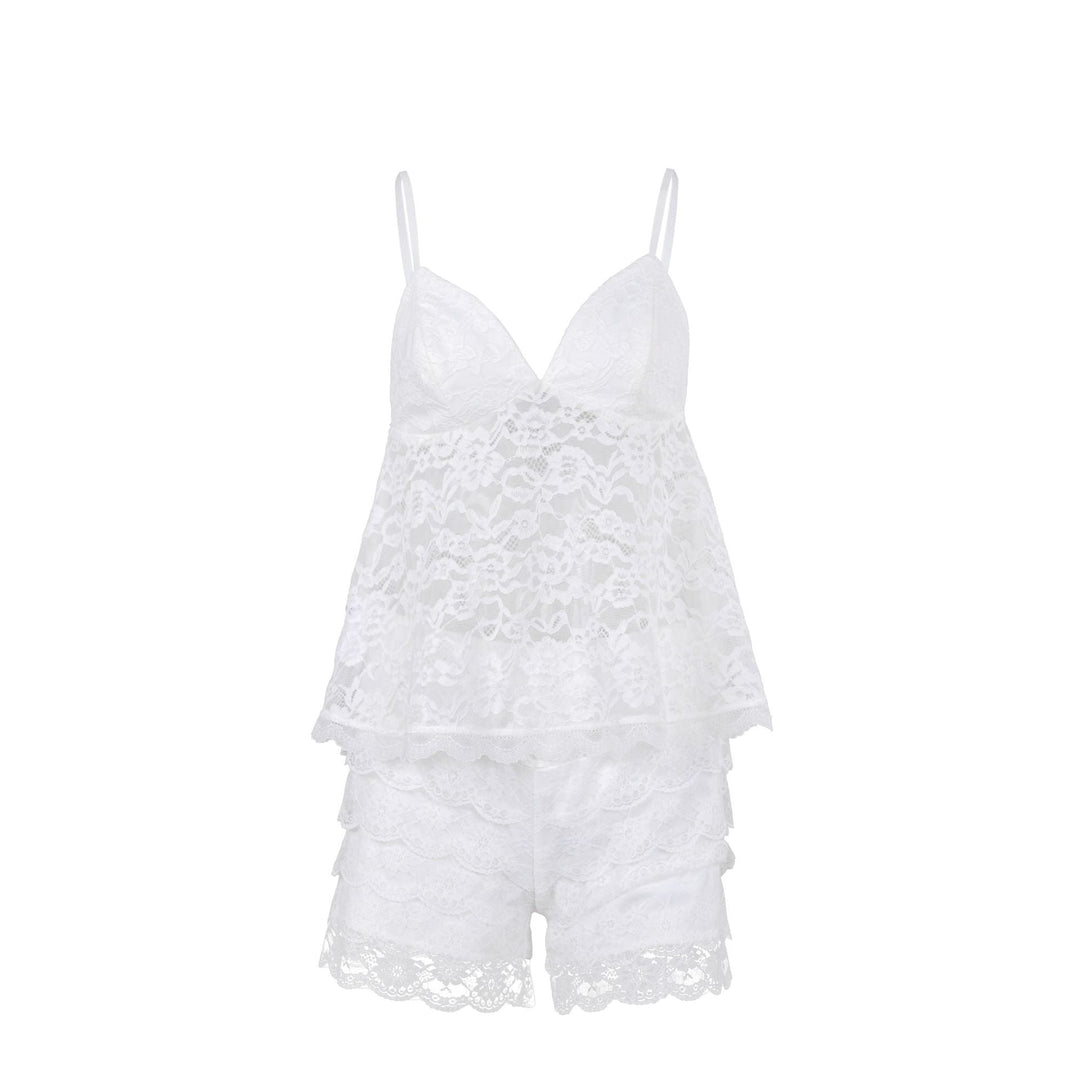 Solid Color Lace Beauty Back Camisole Lace Shorts Two Piece Pajamas Women Summer Home Wear