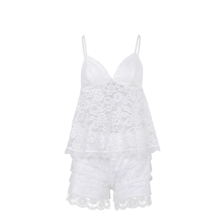 Solid Color Lace Beauty Back Camisole Lace Shorts Two Piece Pajamas Women Summer Home Wear