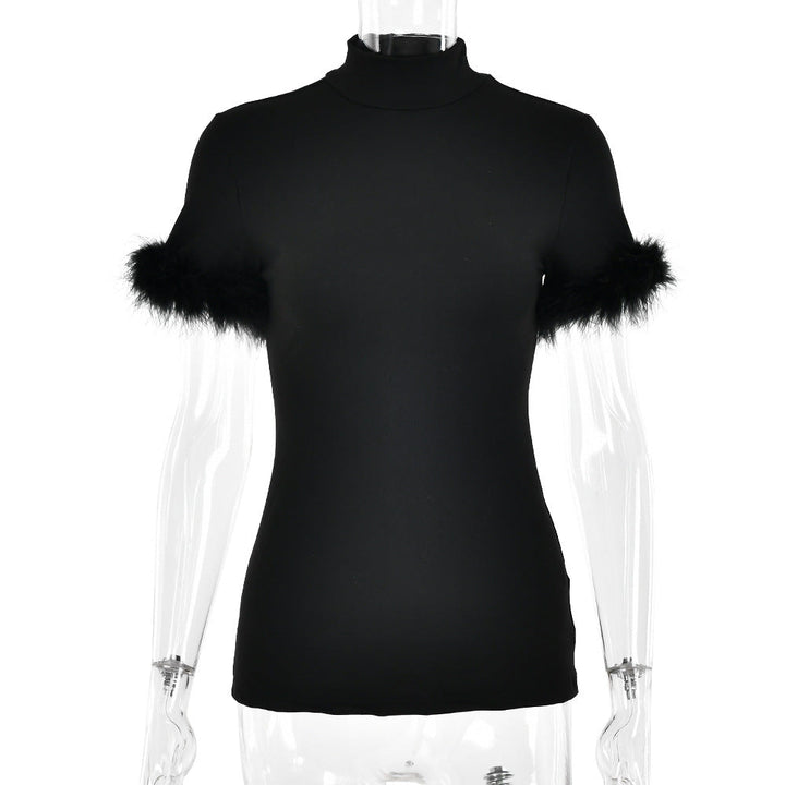 Summer Feather Sleeve Printed Design Women T shirt Slim Sexy Top