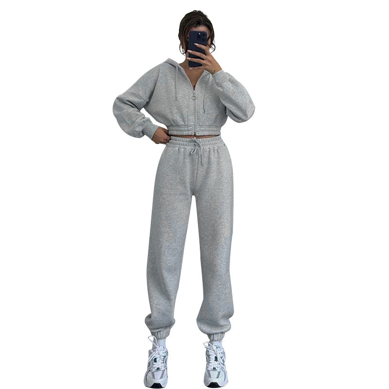 Autumn Winter Hooded Zipper Waist Tight Sweaters Women Clothing Casual Exercise Suit