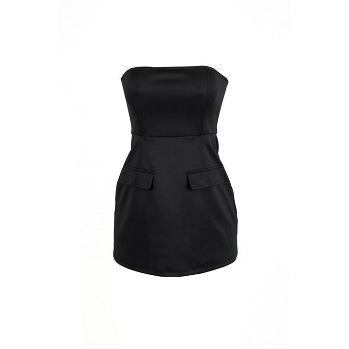 Summer Solid Color Sleeveless Sexy Bandeau Slim Fit High Waist Short Dress
