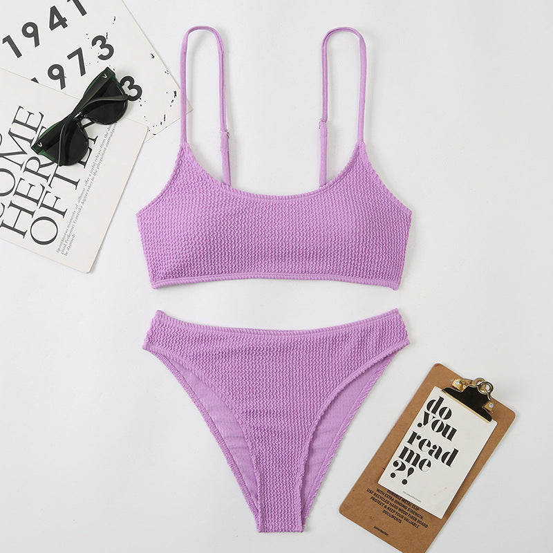 Wave Pattern Lady Sexy Split Triangle Strap Bikini Beach Nightclub Swimsuit
