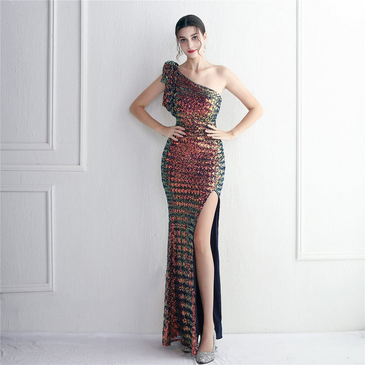 Craft Sequined Toast Clothing Long One Shoulder Appreciation Dinner Slim Fit Fishtail Wedding Socialite